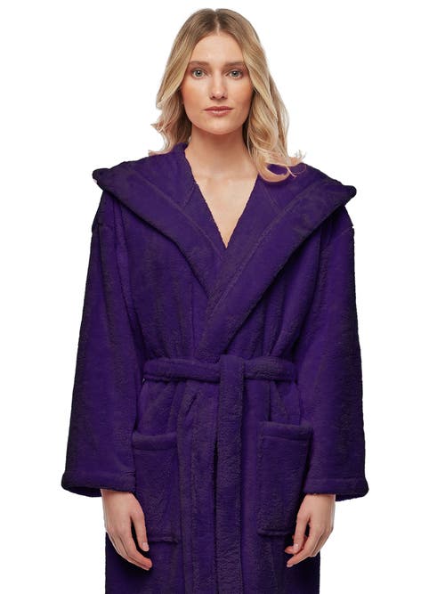 Arus Womens Long Fleece Robe With Hood In Purple