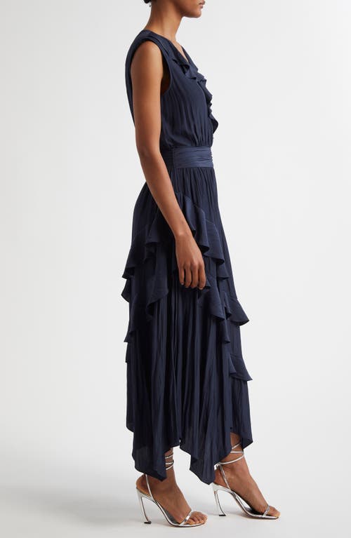 Ramy Brook Hadlee Ruffle Detail Sleeveless Dress In Spring Navy
