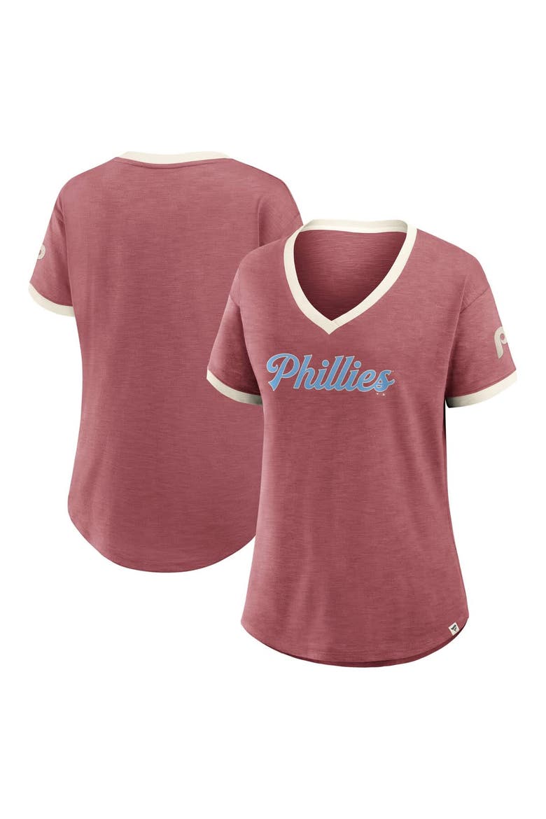 Women's Fanatics Burgundy Philadelphia Phillies Cooperstown Collection Vintage Play​ Slub V-Neck T-Shirt, Main, color, Burgundy