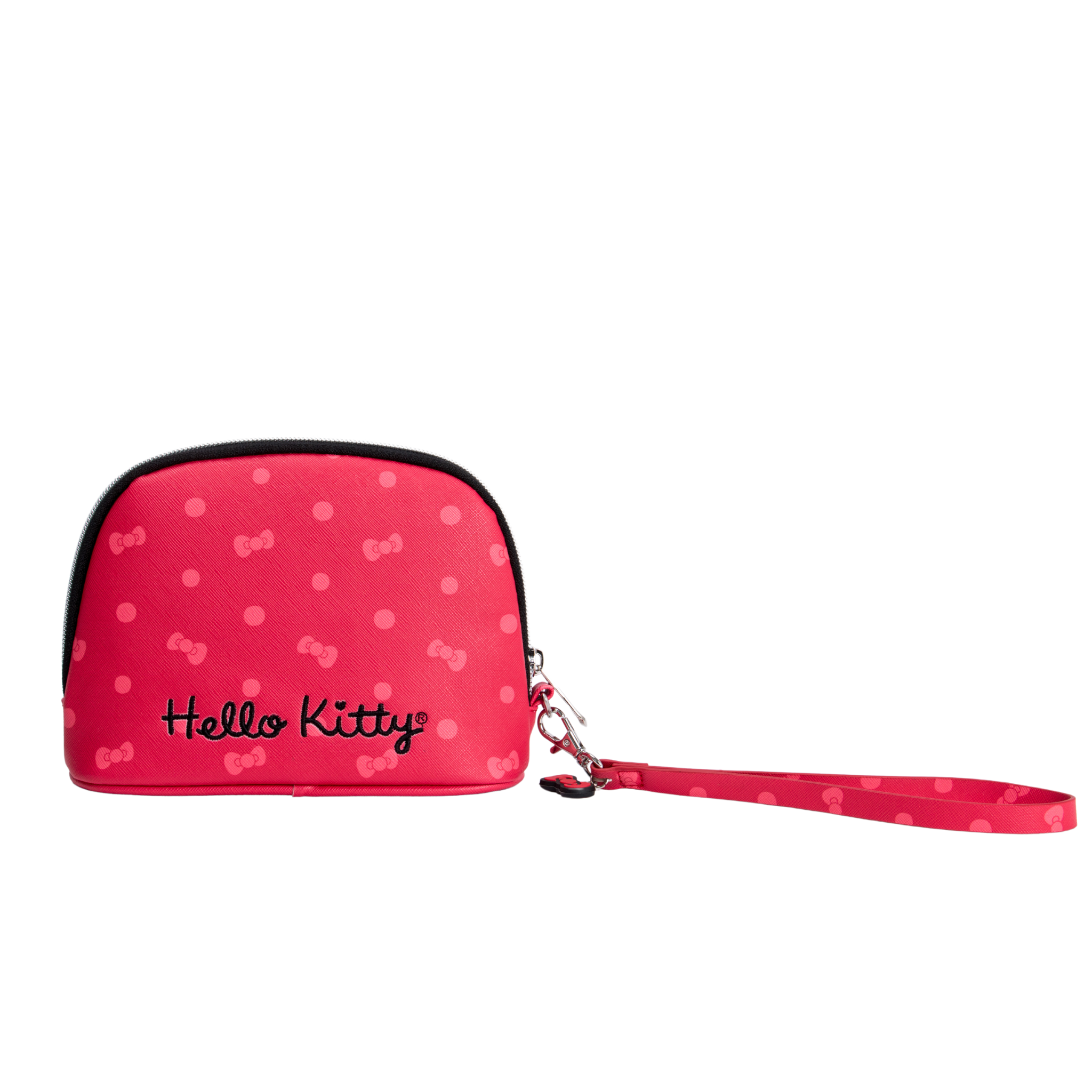 Hello Kitty Wristlet Pouch - Faux Saffiano Leather, Polka Dot, Alternate, color, Red with polka dots