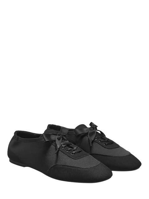 Square-Toe Lace-Up Satin Sneakerina (Cristina)