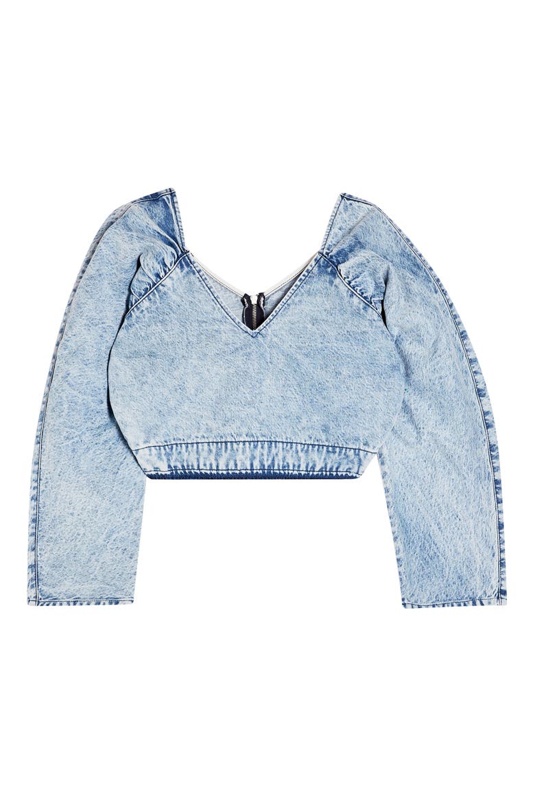 Acid Wash Denim Crop Top, Alternate, color, LIGHT DENIM