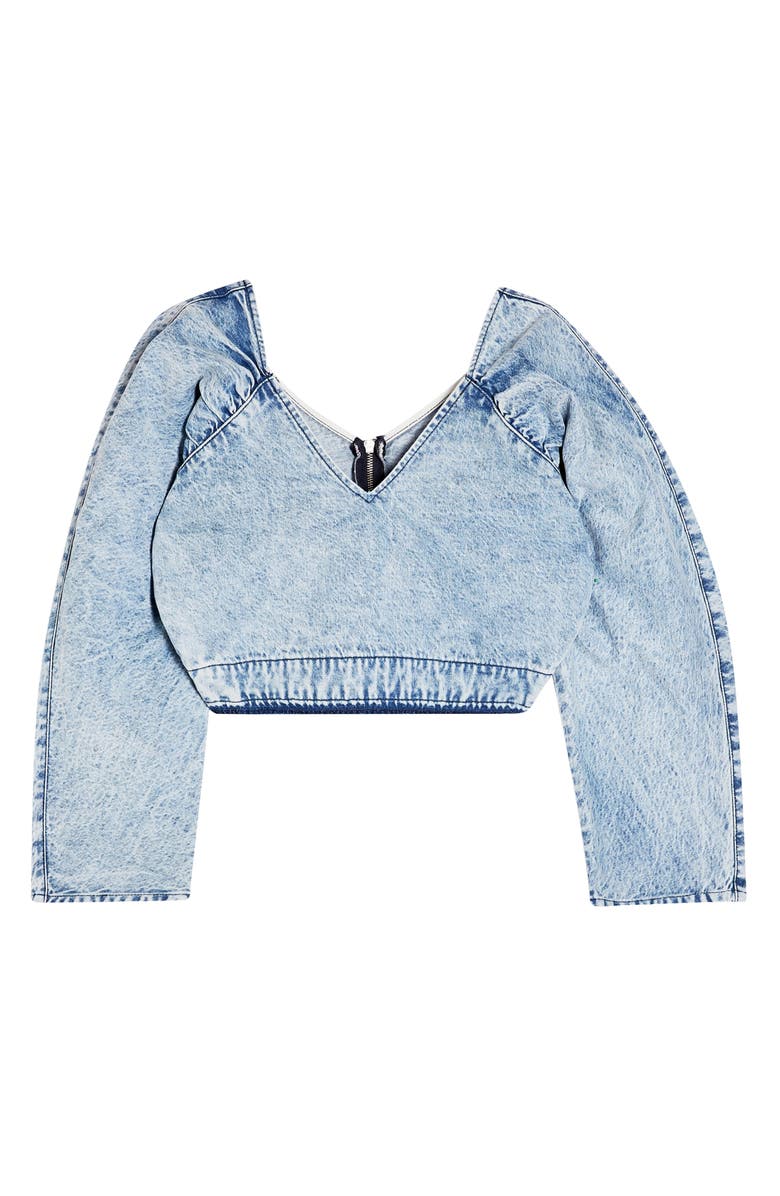 Topshop Acid Wash Denim Crop Top, Alternate, color, 