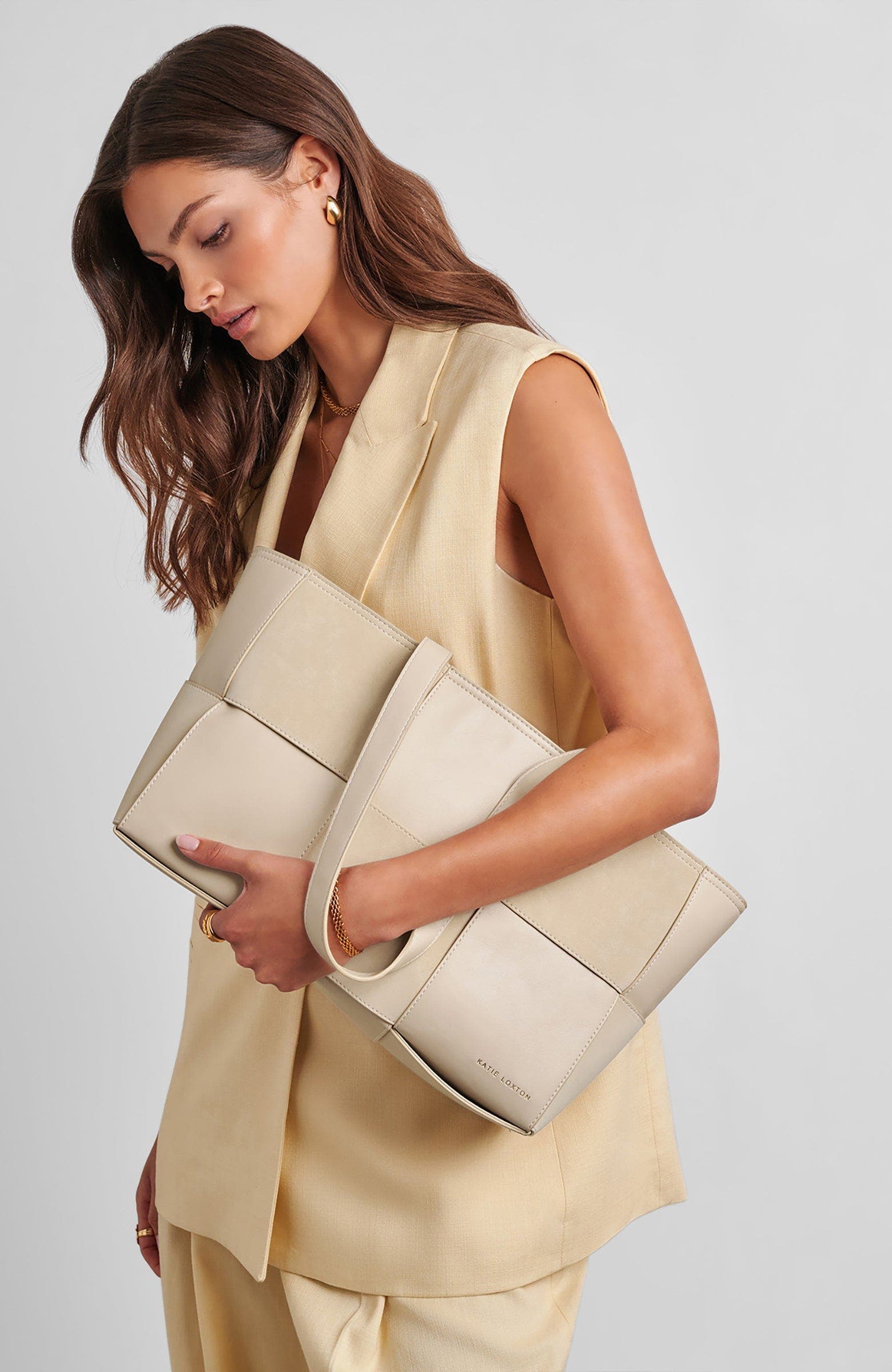 Katie Loxton Taya Woven Suedette Tote Bag, Alternate, color, Off White / Off White Suedette