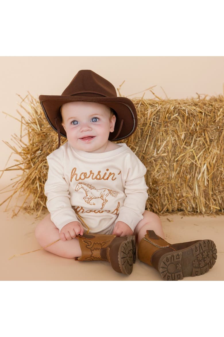 Horsin' Around Western Long Sleeve Romper, Alternate, color, Natural Heather