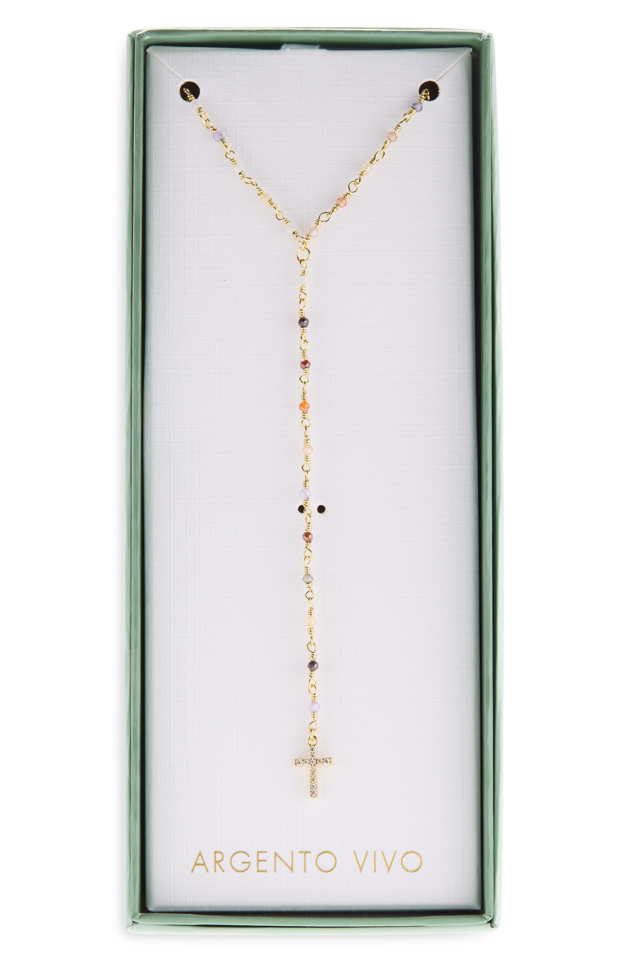 Pavé CZ Cross & Beaded Y-Necklace