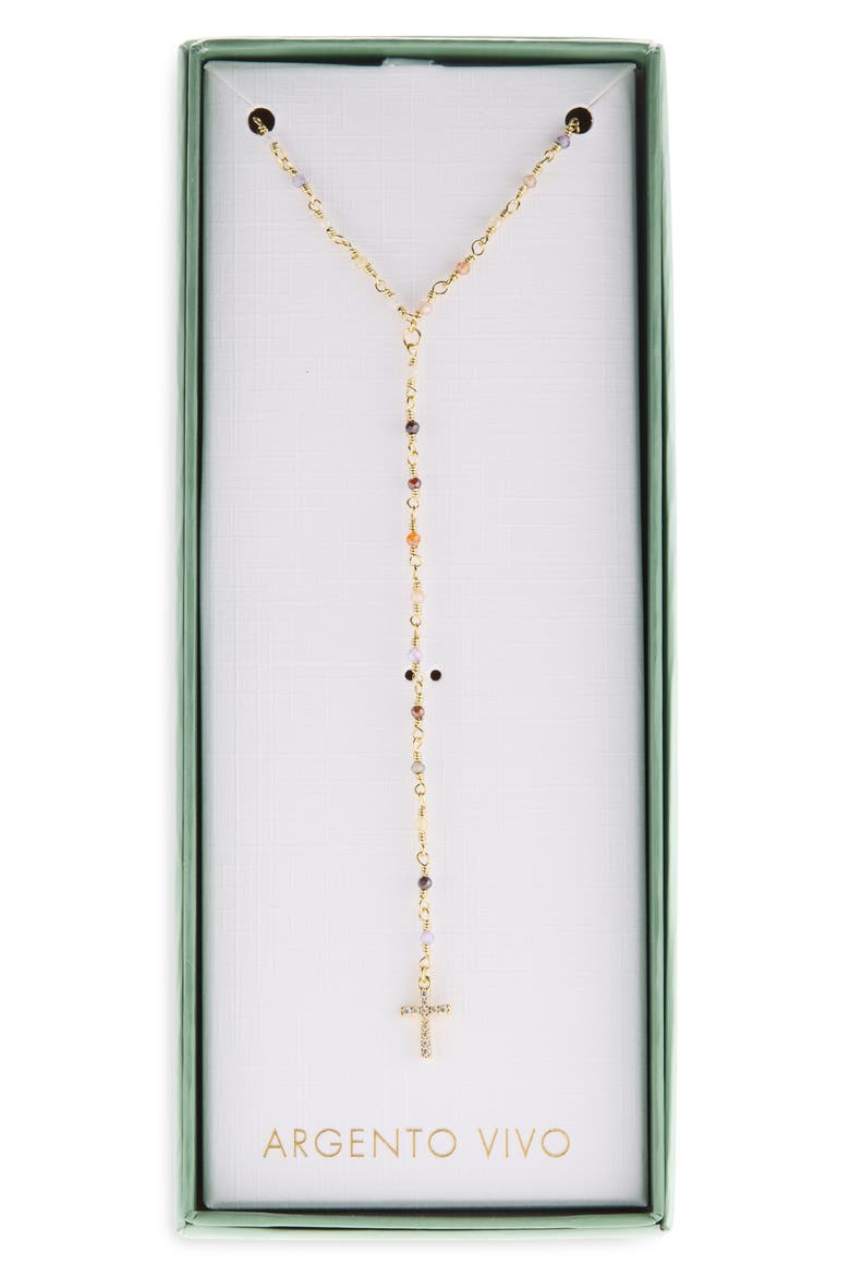 Pavé CZ Cross & Beaded Y-Necklace, Main, color, GOLD