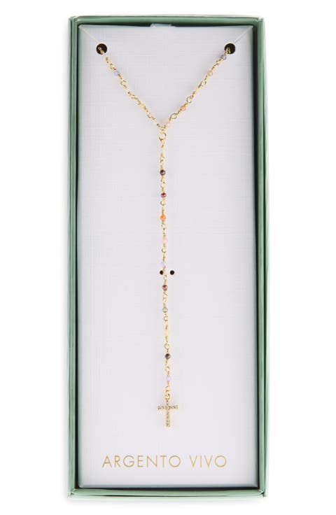 Pavé CZ Cross & Beaded Y-Necklace