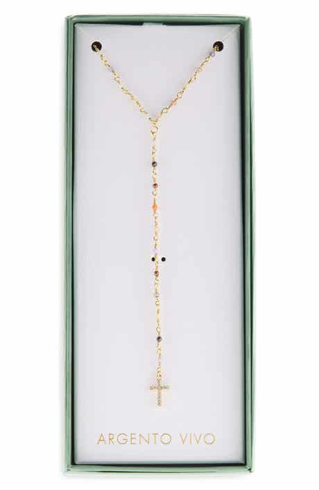 Pavé CZ Cross & Beaded Y-Necklace
