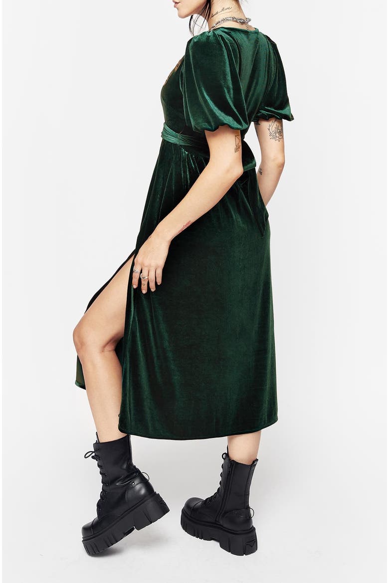 Zarina Velour Applique Midi Wrap Dress, Alternate, color, Green