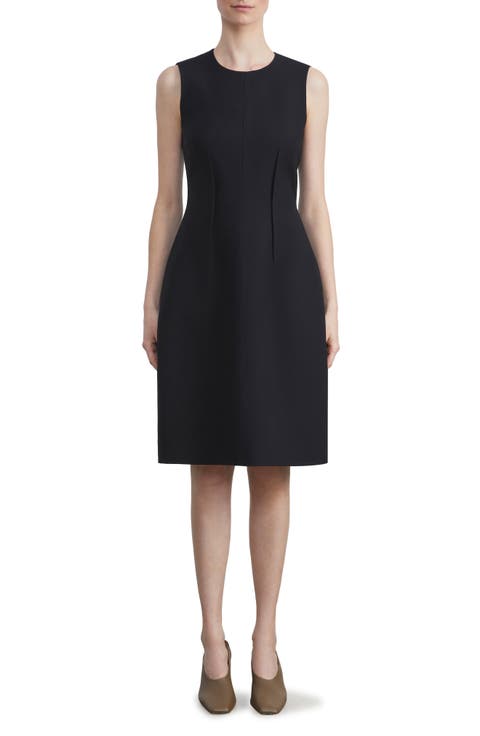 Exposed Dart Flared Wool & Silk Sheath Dress