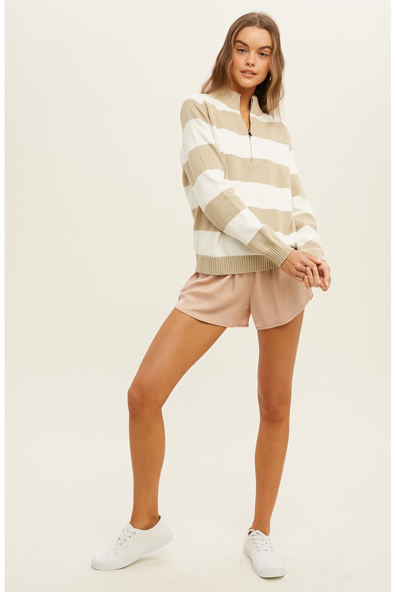 Stripe Half-Zip Pullover Sweater, Alternate, color, IVORY/ TAUPE