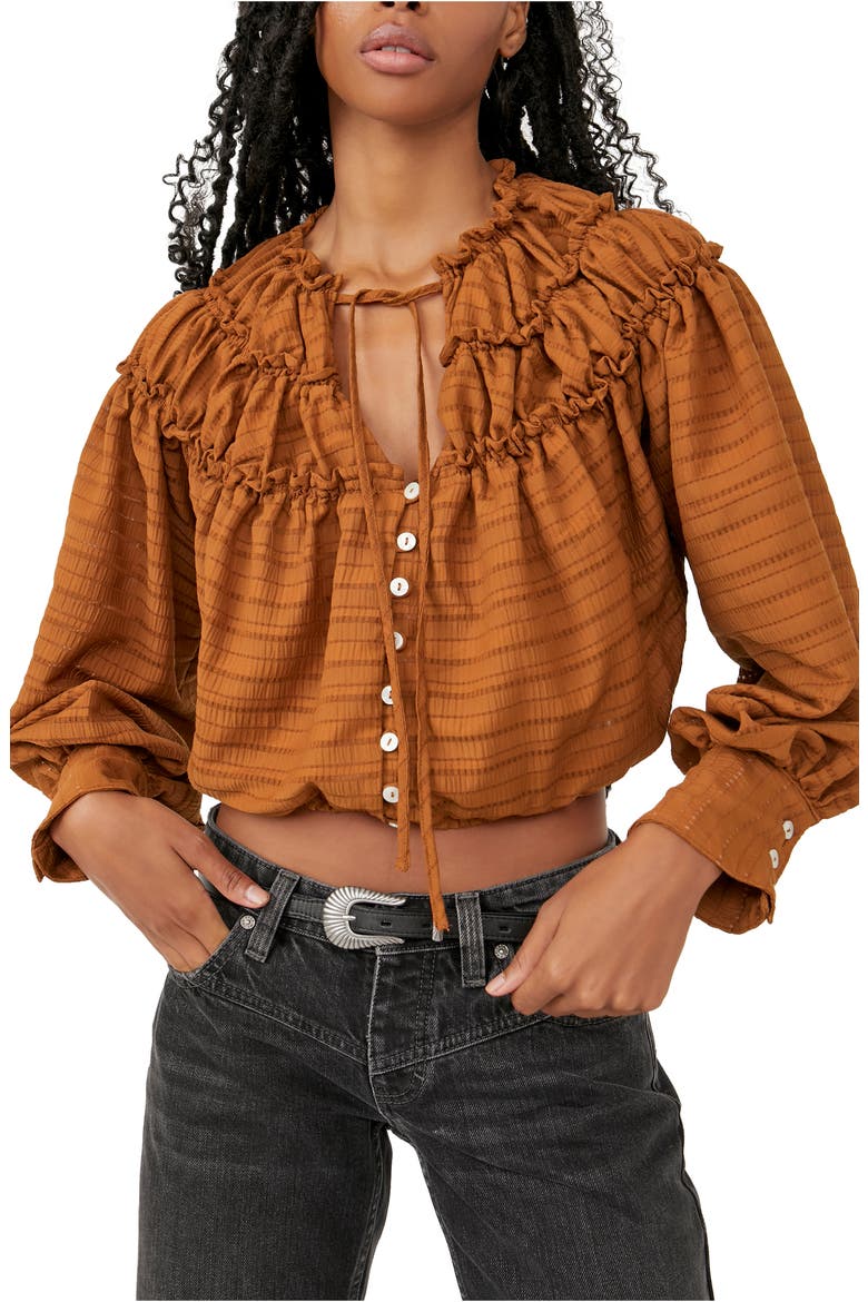 Hailey Crop Long Sleeve Blouse, Main, color, GLAZED GINGER