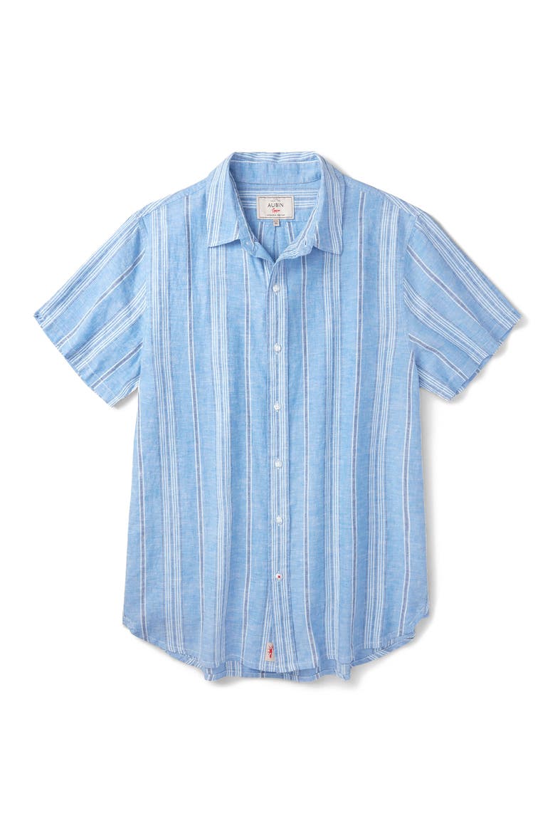 Austin Cotton Linen Short Sleeved Shirt, Alternate, color, Blue Irregular Stripe