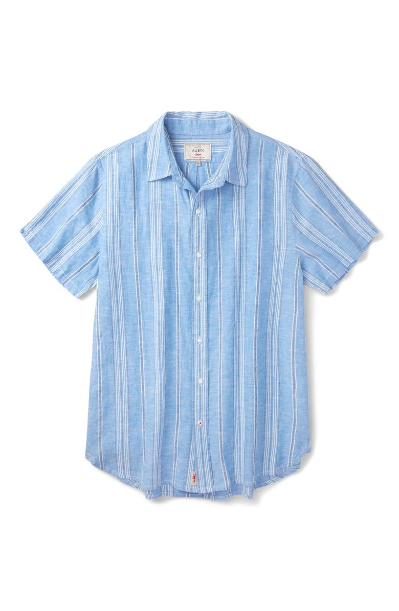 Aubin Austin Cotton Linen Short Sleeved Shirt, Alternate, color, Blue Irregular Stripe