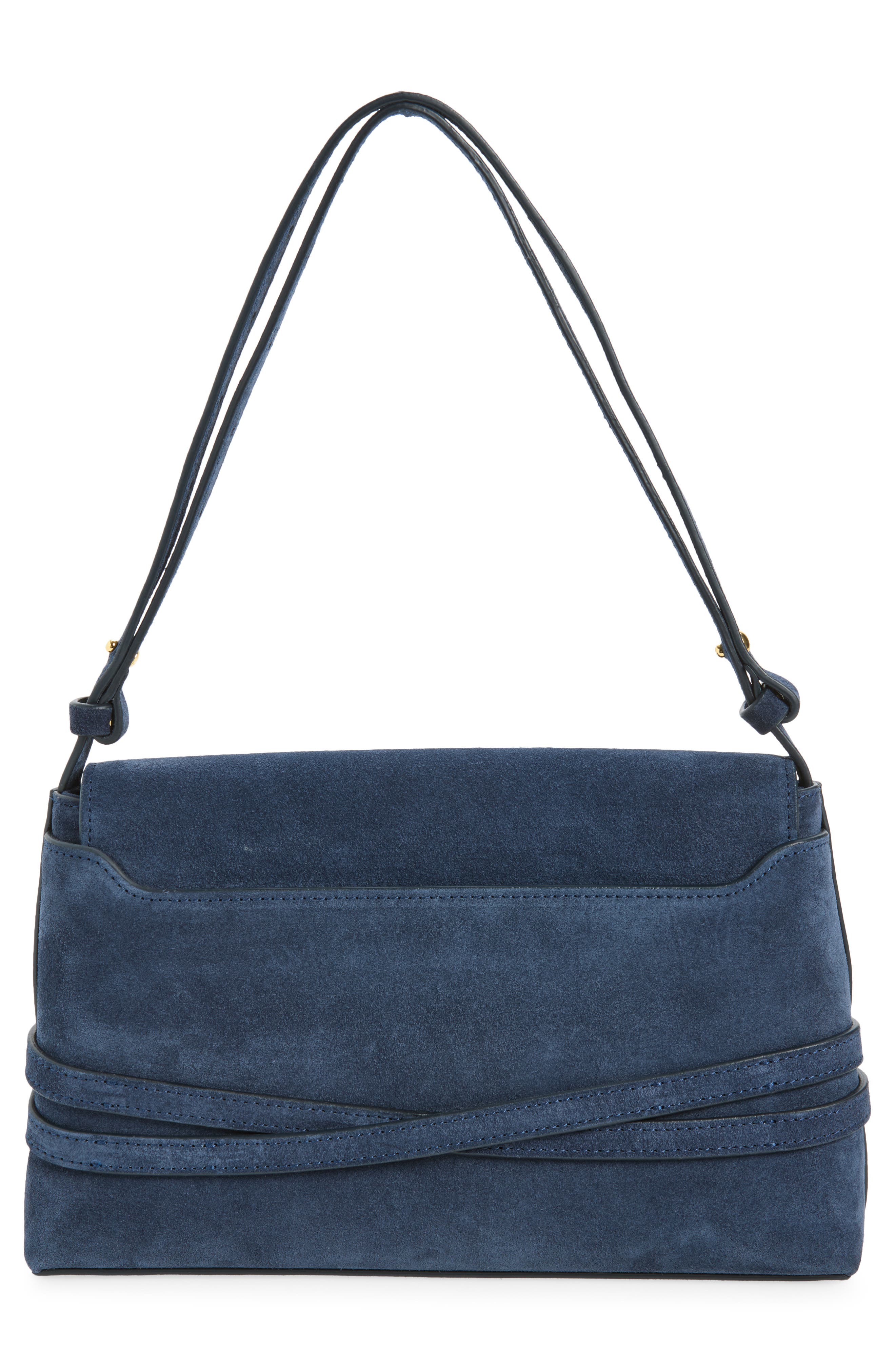 Belted Suede Shoulder Bag, Alternate, color, NAVY