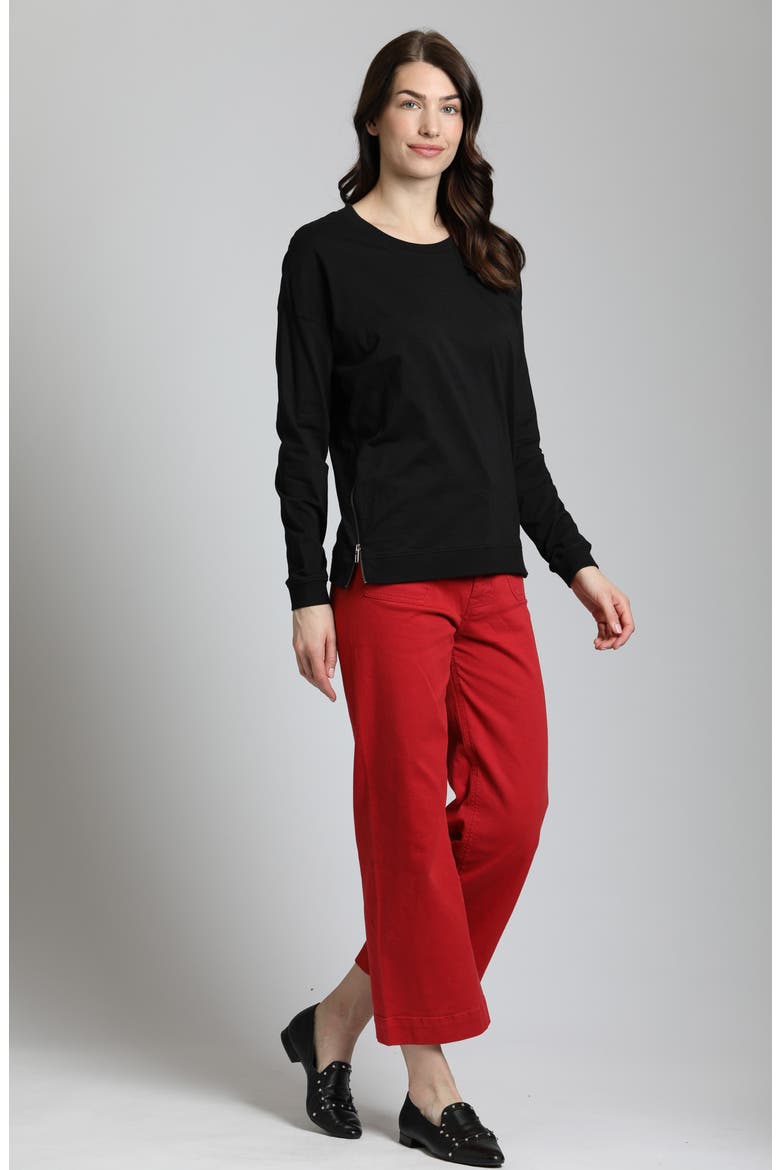 Side Zip Long Sleeve Cotton Pullover, Alternate, color, BLACK