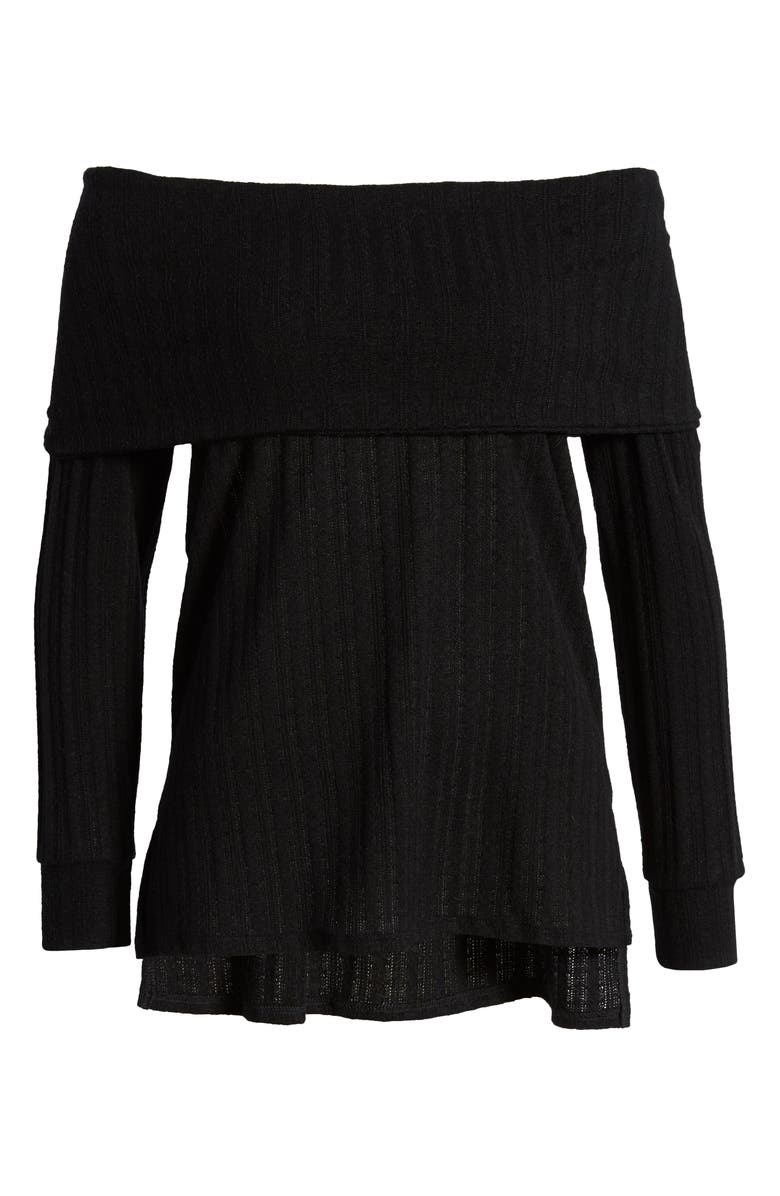 Loveappella Ribbed Pointelle Off the Shoulder Top, Alternate, color, 