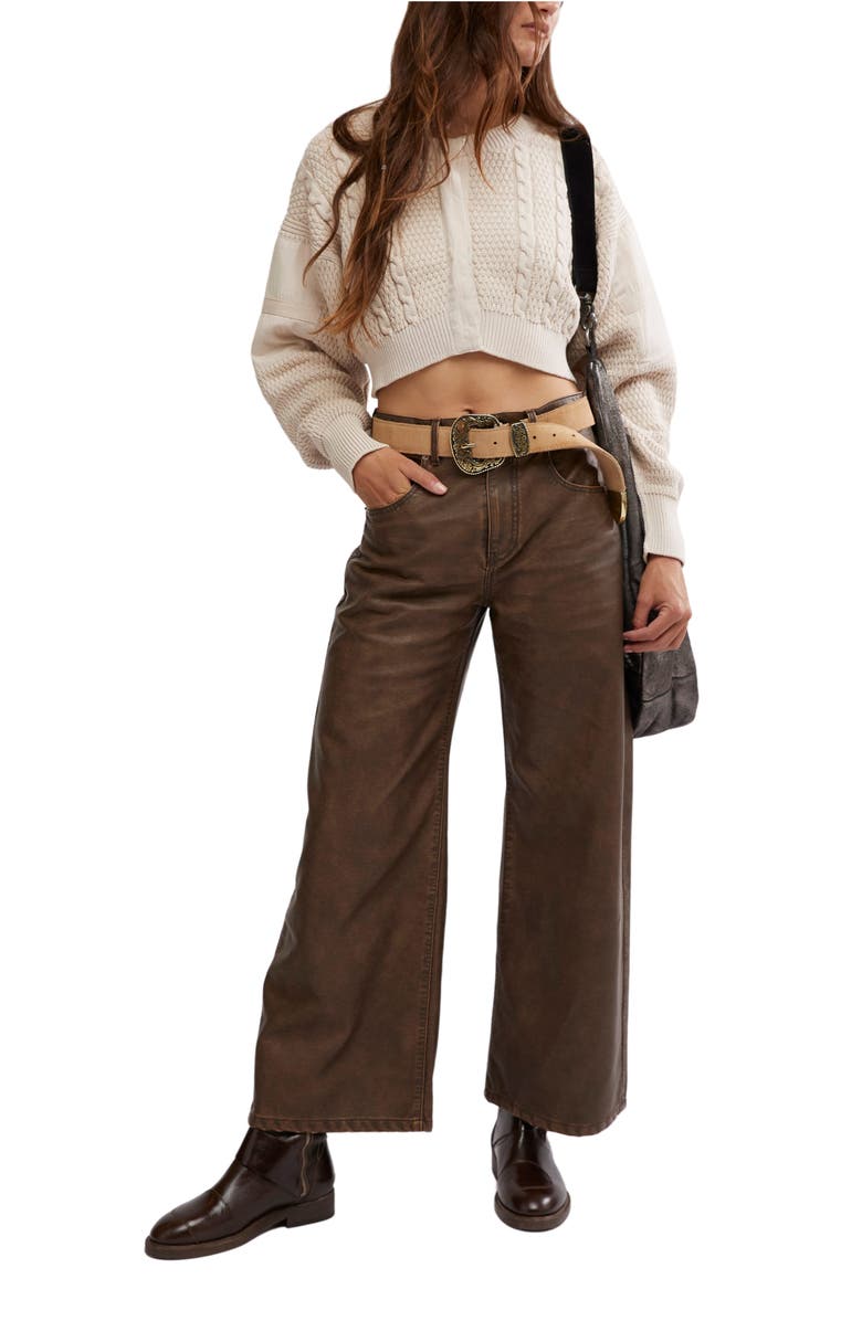 Free People Mixed Media Cotton Blend Cable Cardigan, Alternate, color, 