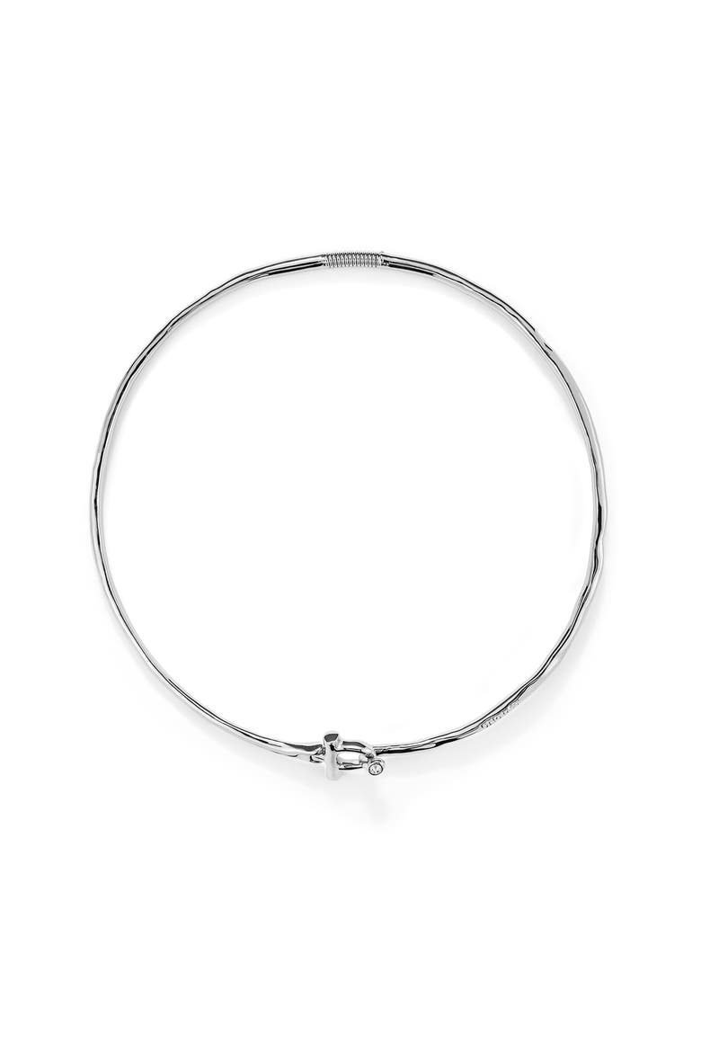 Rigid Necklace with Front Clasp Plated in Sterling Silver with White Topaz, Main, color, Silver