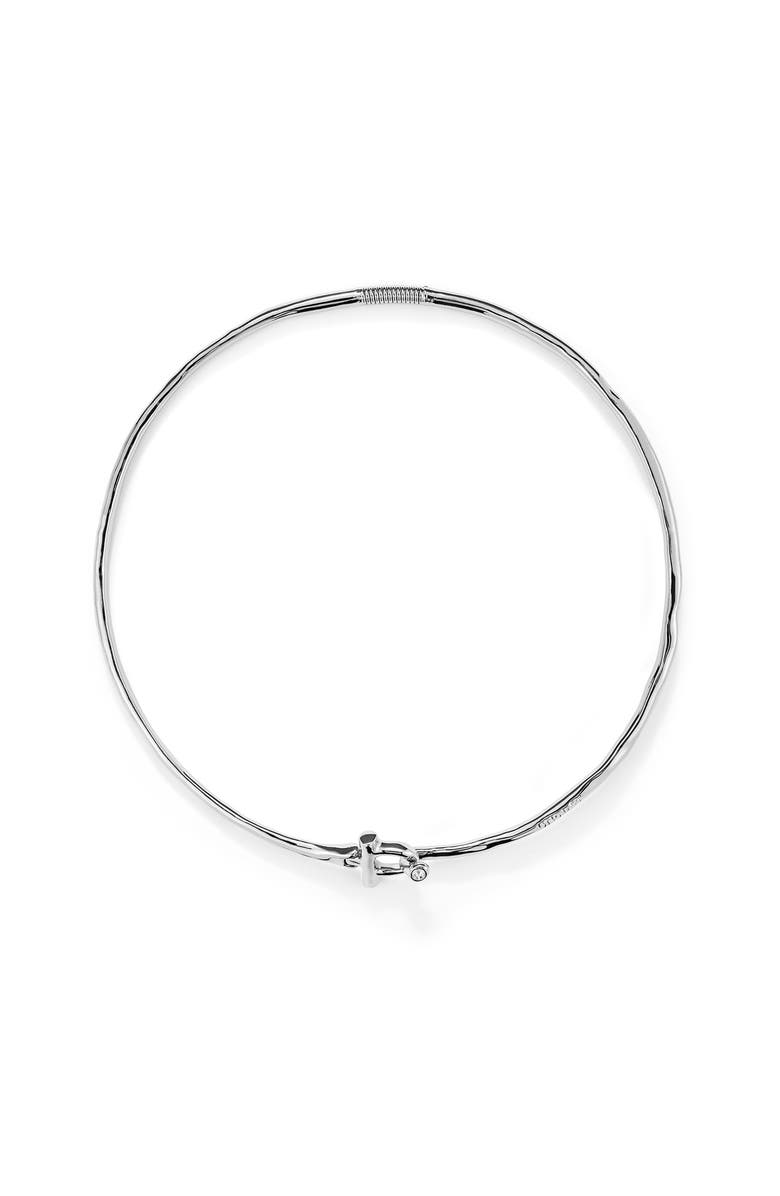 UNODE50 Rigid Necklace With Front Clasp Plated In Sterling Silver With White Topaz, Main, color, Metallic Silver
