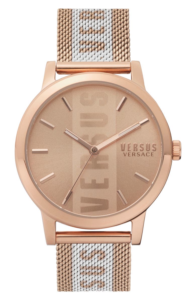 VERSUS Versace Three-Hand Quartz Mesh Strap Watch, 38mm, Main, color, Rosegold