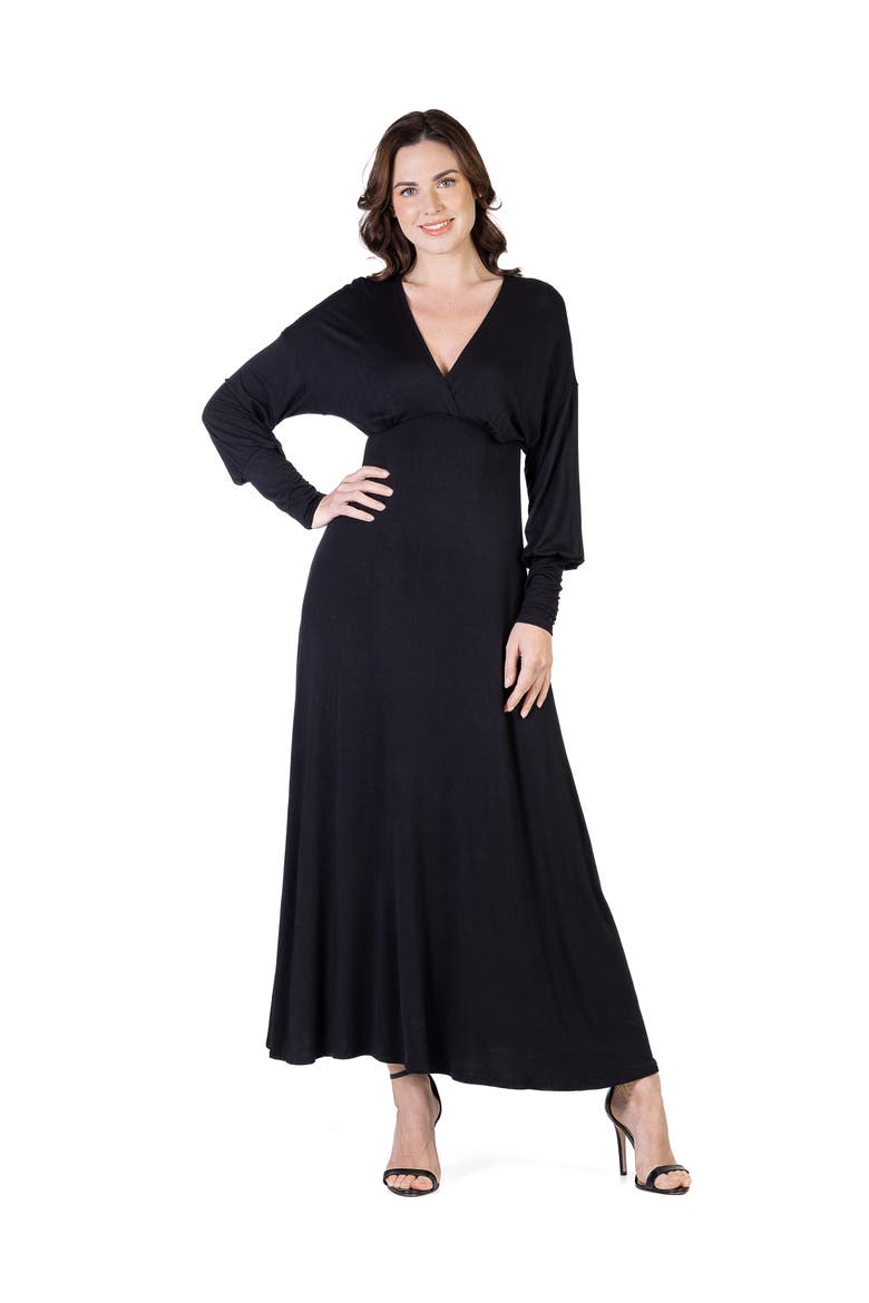 V-Neck Long Sleeve Maxi Dress, Main, color, Black