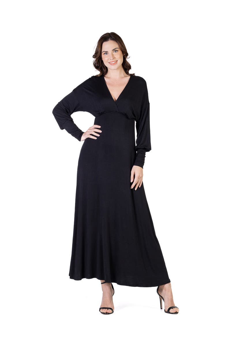 24seven Comfort Apparel V-Neck Long Sleeve Maxi Dress, Main, color, Black