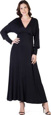 24seven Comfort Apparel V-Neck Long Sleeve Maxi Dress