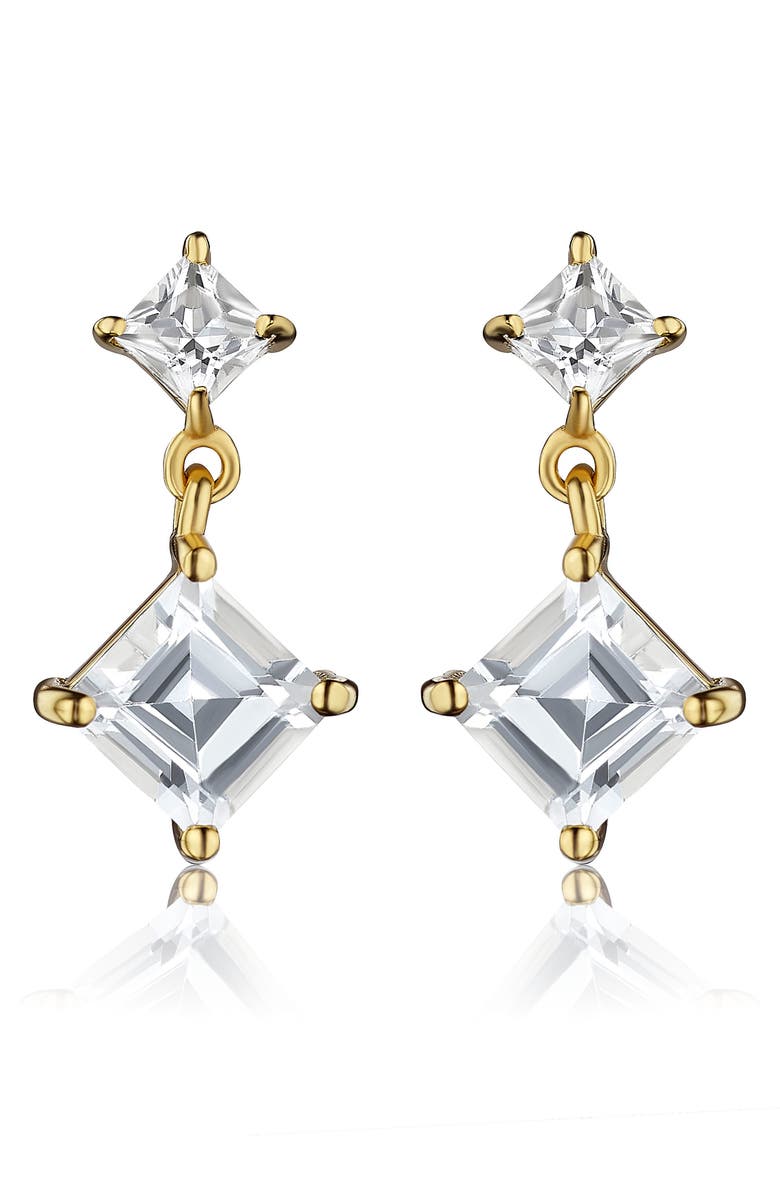 House of Frosted White Topaz Double Drop Earrings, Main, color, Gold