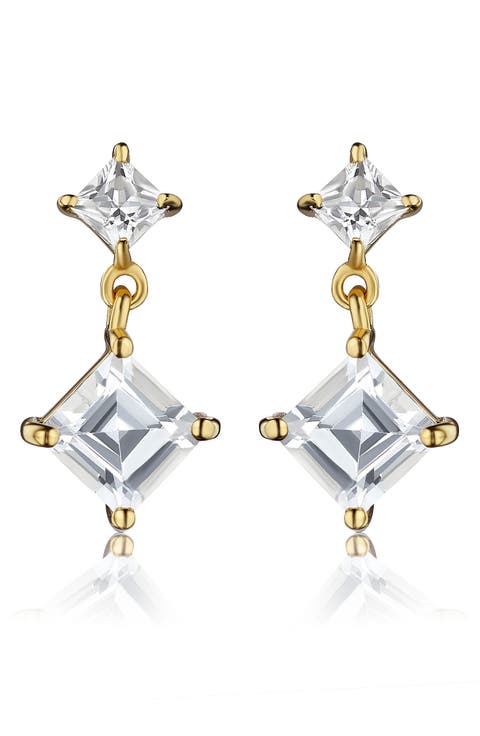 White Topaz Double Drop Earrings