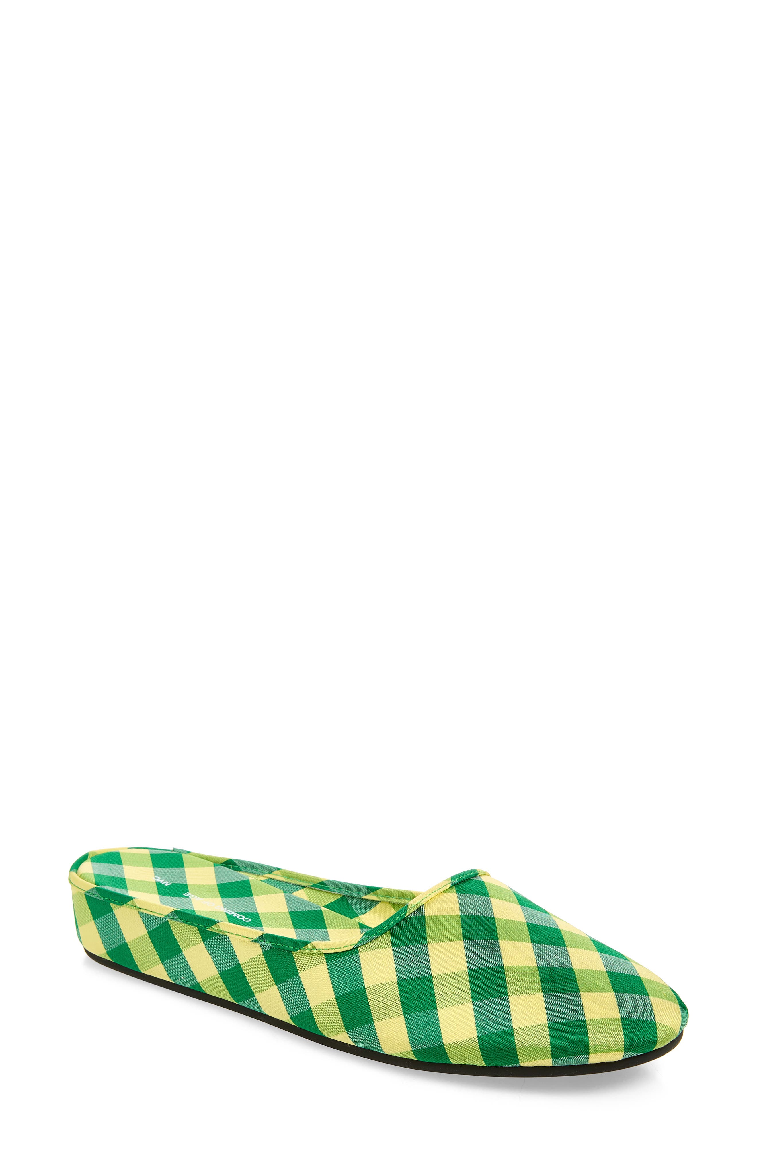 COMING OF AGE Gingham Check Silk Slipper, Main, color, Gingham Green Yellow
