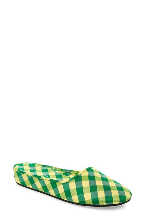 Gingham Check Silk Slipper (Women)