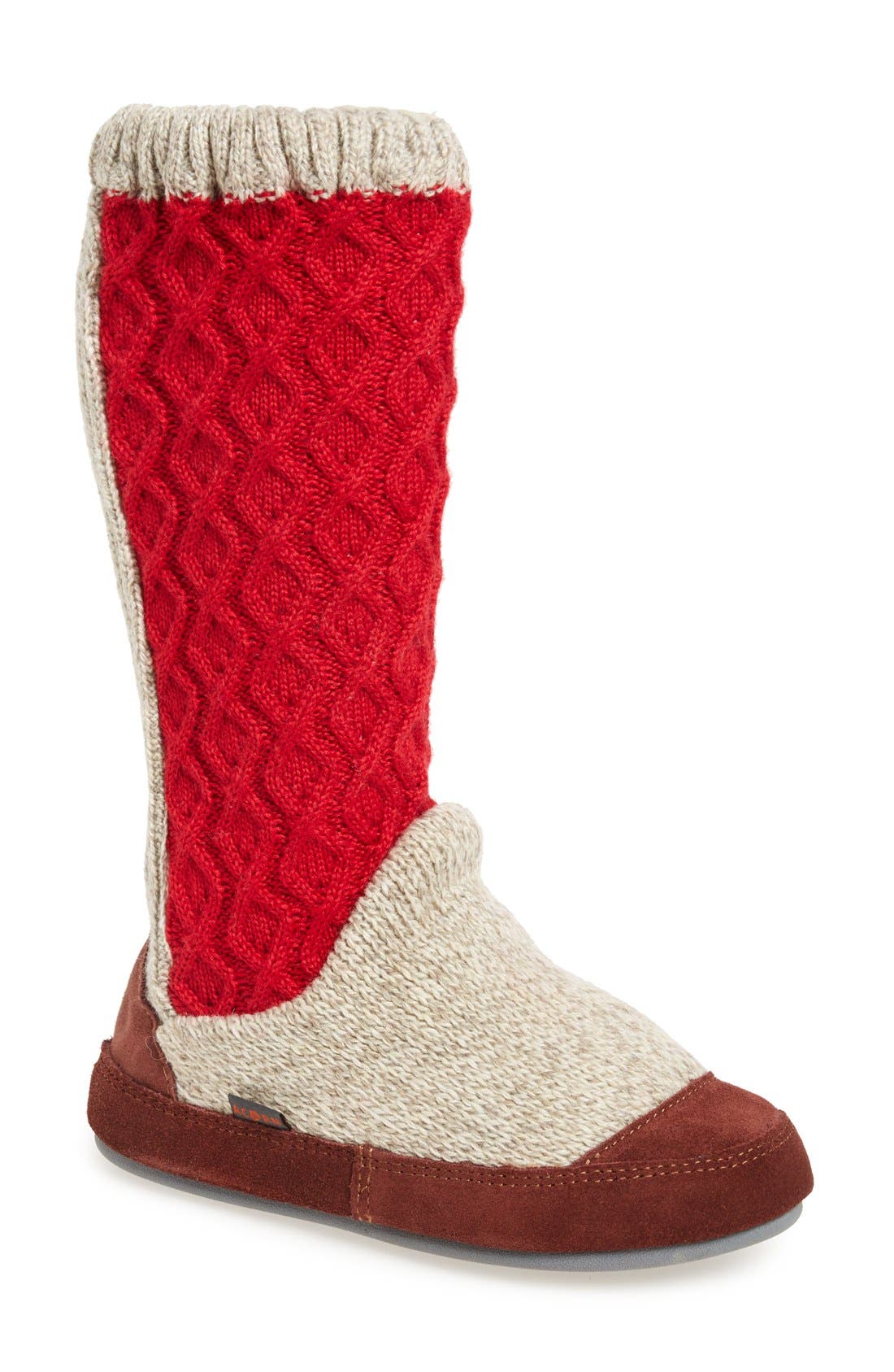 Slouch Slipper Boot, Main, color, RED CABLE FABRIC