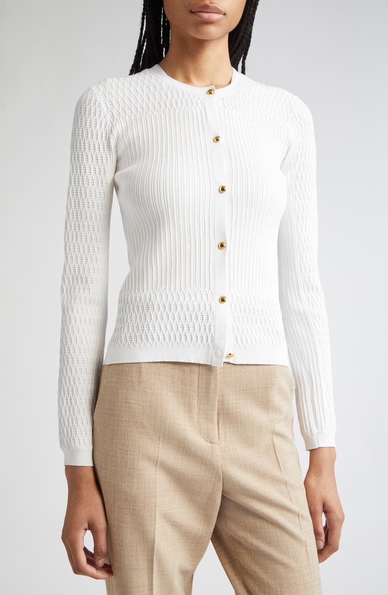 ST. JOHN Mixed Stitch Fine Gauge Cardigan, Alternate, color, Ivory