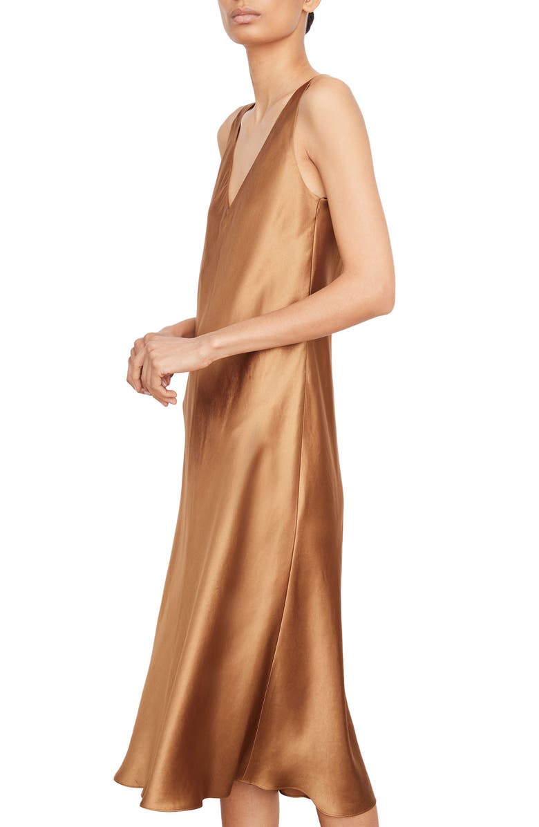 Vince Double V-Neck Satin Midi Slipdress, Alternate, color, 