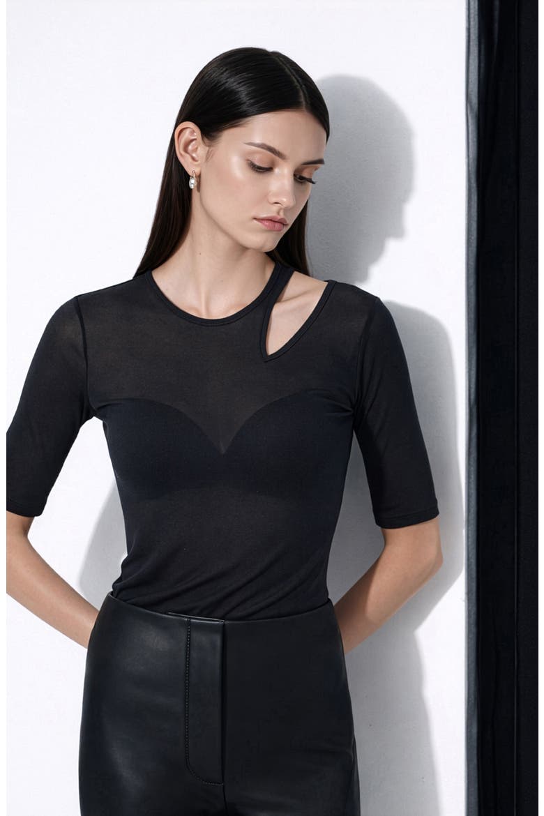 Taia Asymmetric Cutout Top, Alternate, color, BLACK