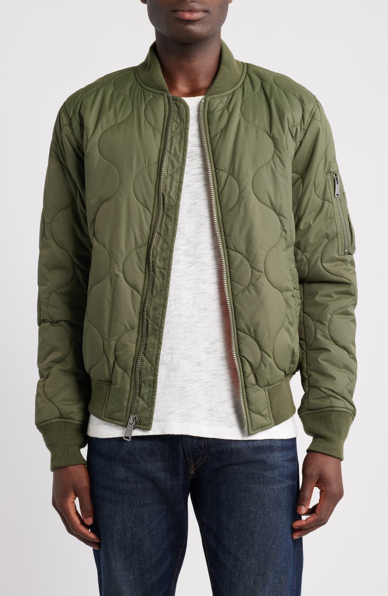 Schott NYC Dumbbell Quilted MA-1 Ripstop Nylon Bomber Jacket, Main, color, Olive