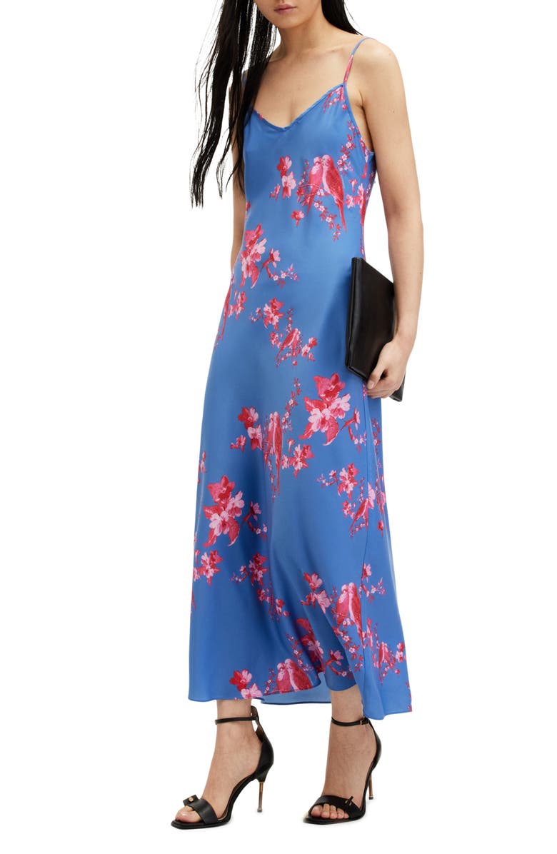AllSaints Bryony Iona Floral Print Slipdress, Alternate, color, Neon Pink