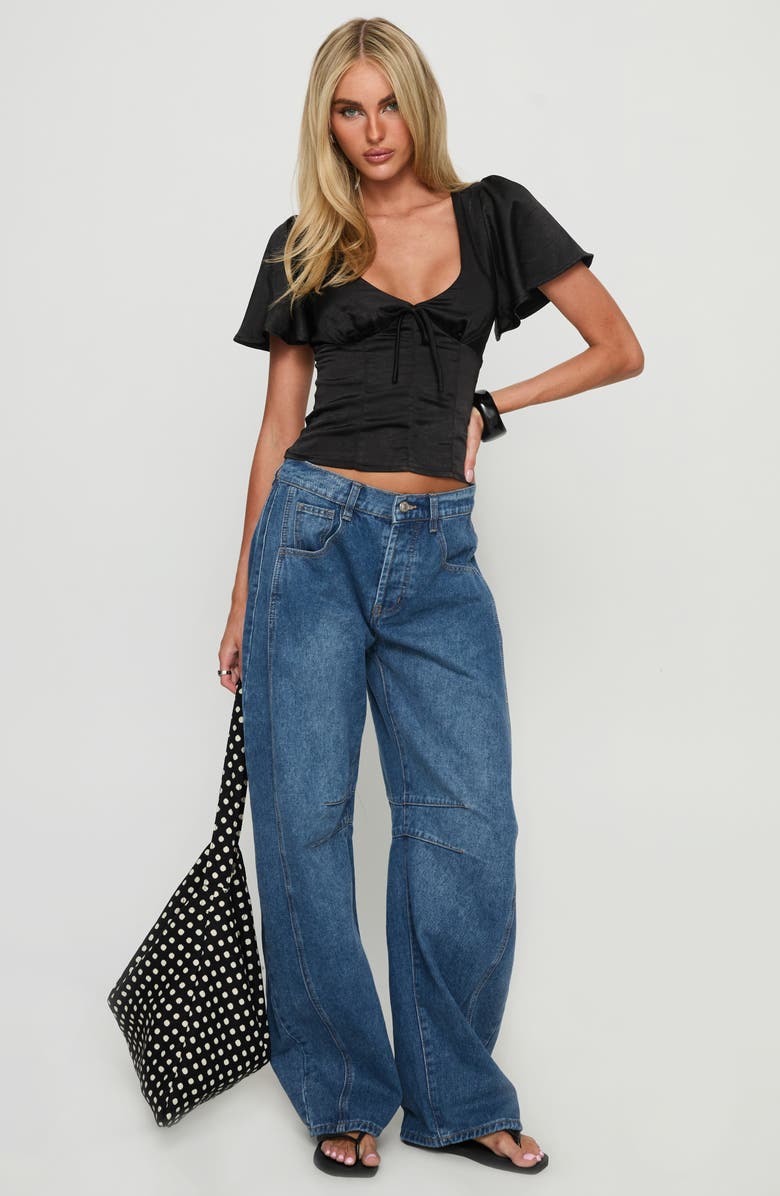 Princess Polly Sun Will Rise Tie Detail Satin Crop Top, Alternate, color, Black