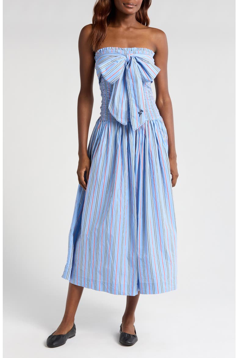 naomi tie straps midi dress Denim Pinstripe NOEMI Midi Dress OFUURE