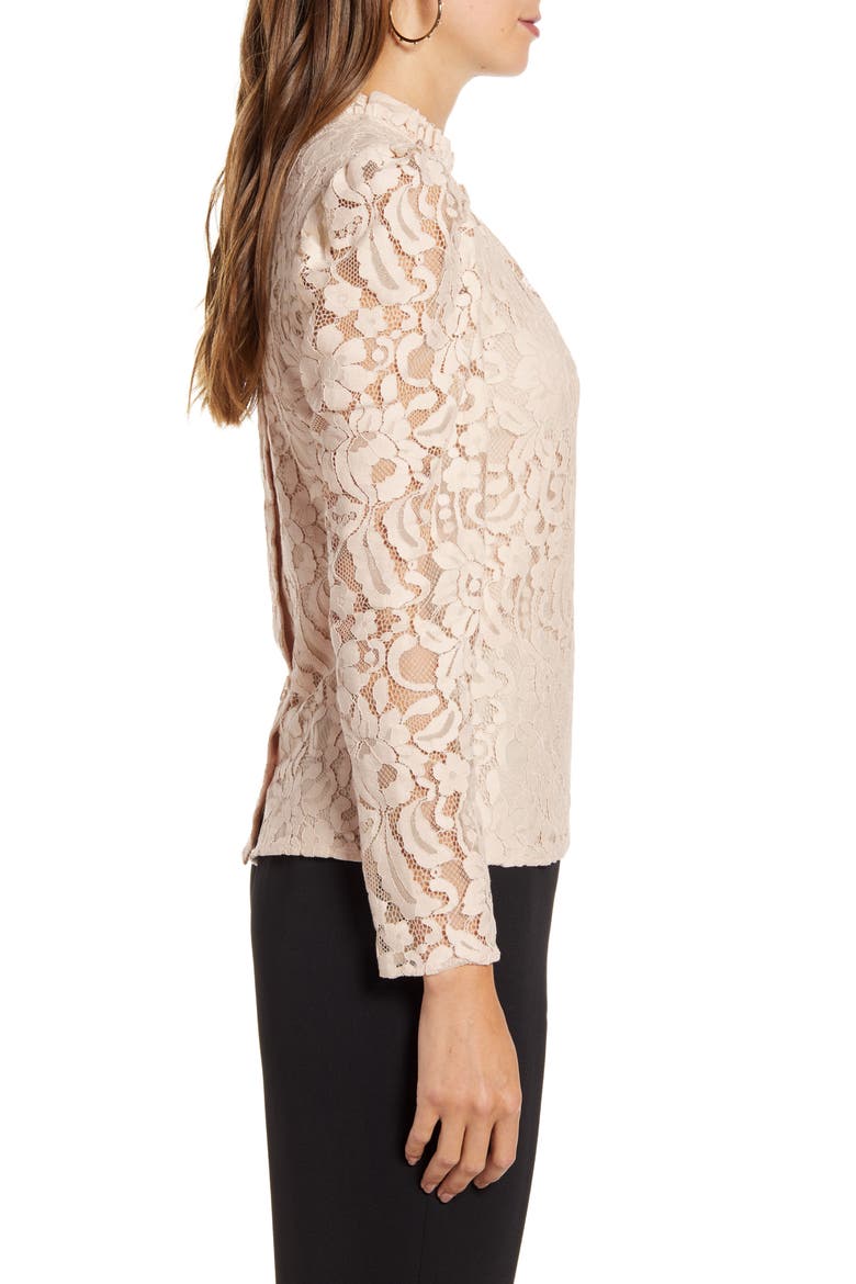 Ruffle Neck Lace Top, Alternate, color, BEIGE SHELL