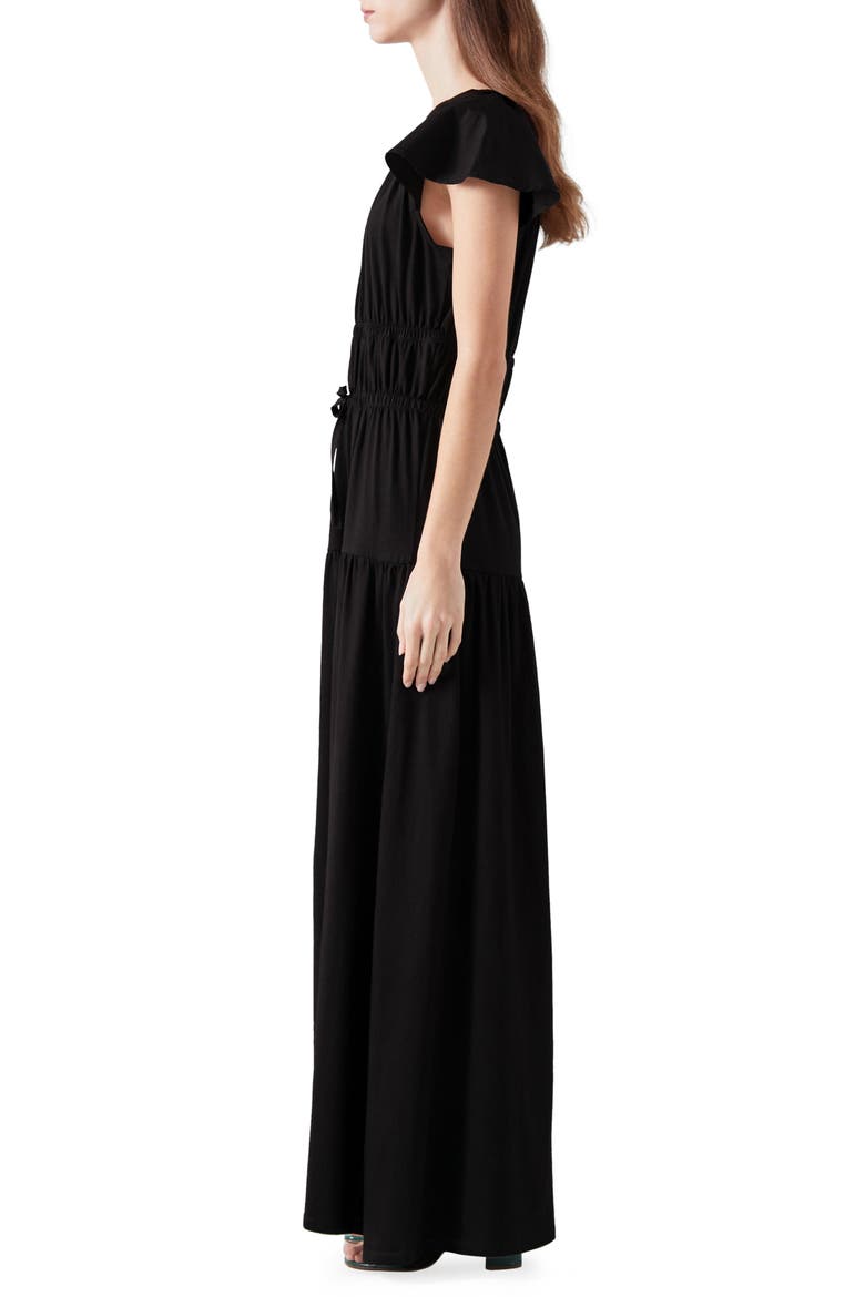 Carla Ruffle Sleeve Tiered Maxi Dress, Alternate, color, BLACK