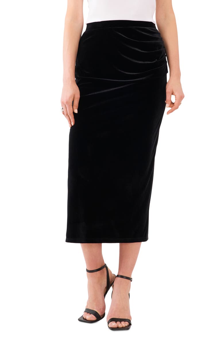 Vince Camuto Ruched Velvet Midi Skirt, Main, color, 