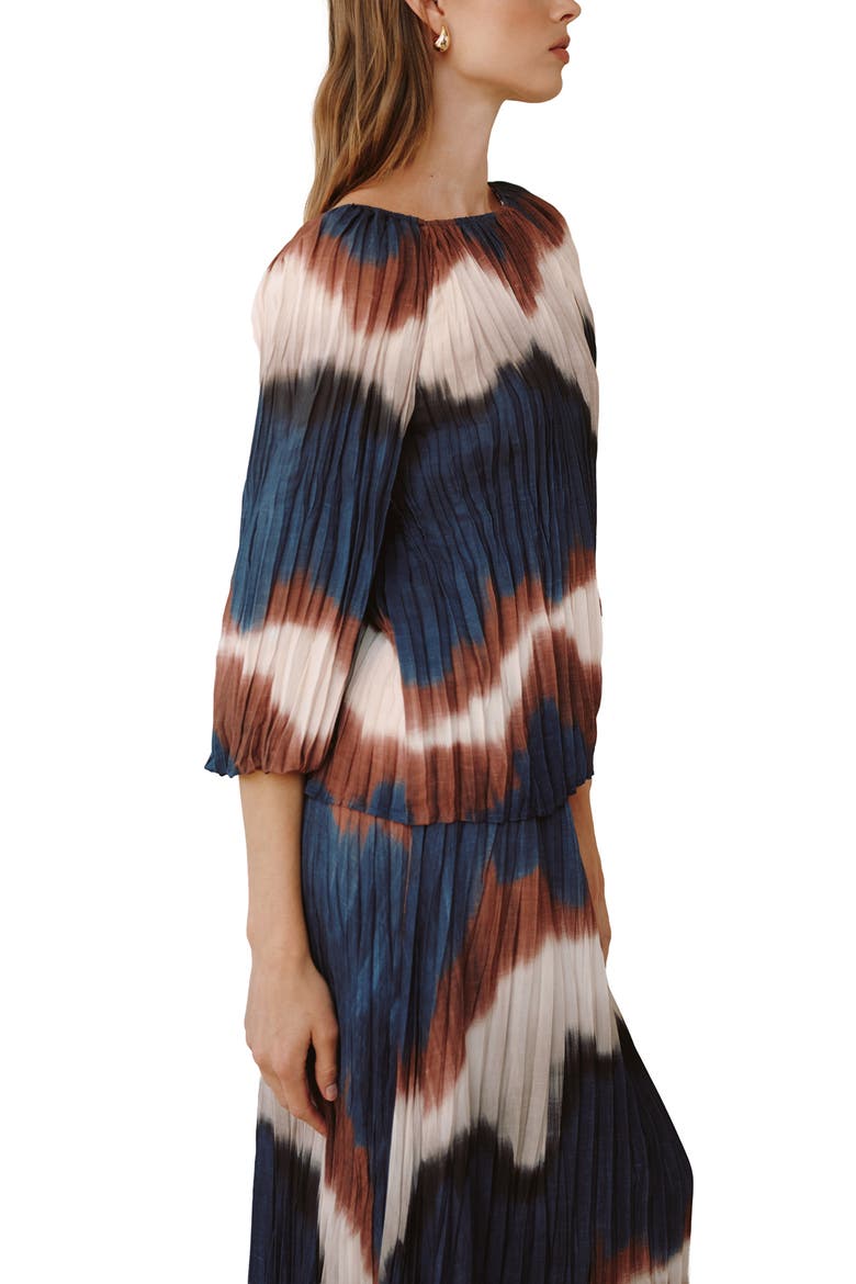 Pleated Bubble Sleeve Top, Alternate, color, MIDNIGHT TIDES PRINT