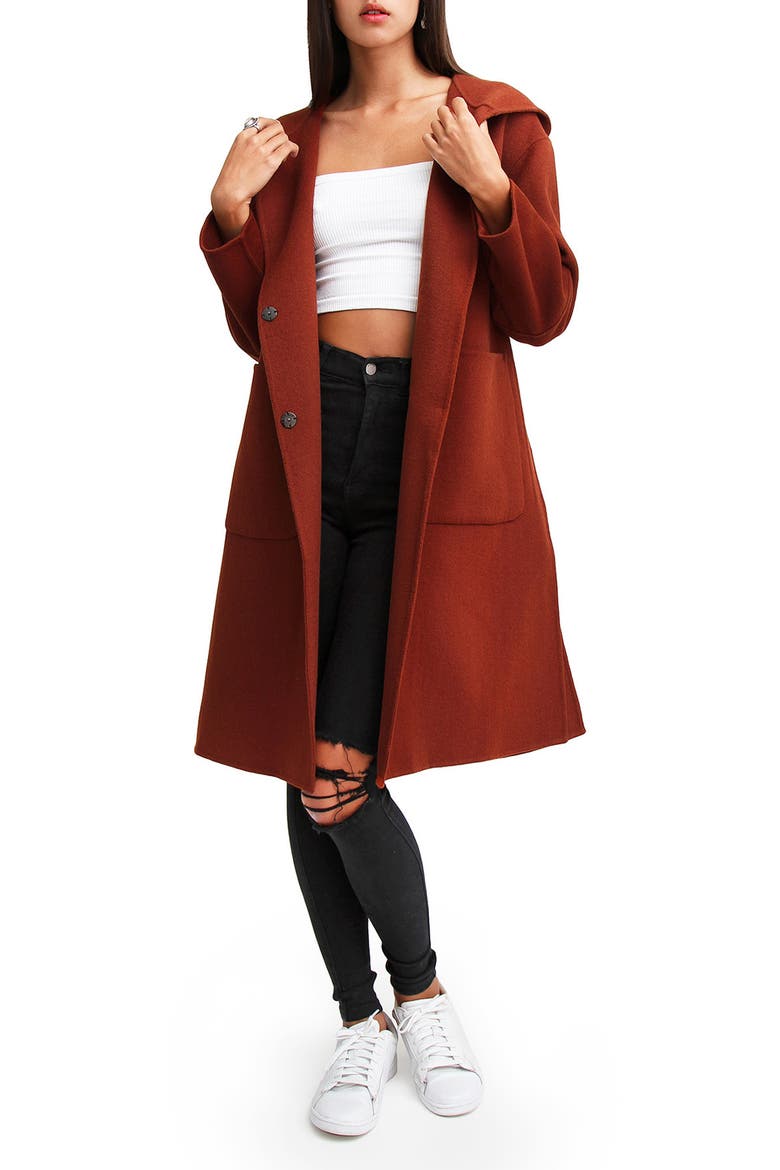 Walk This Way Hooded Wool Blend Coat, Alternate, color, CARAMEL