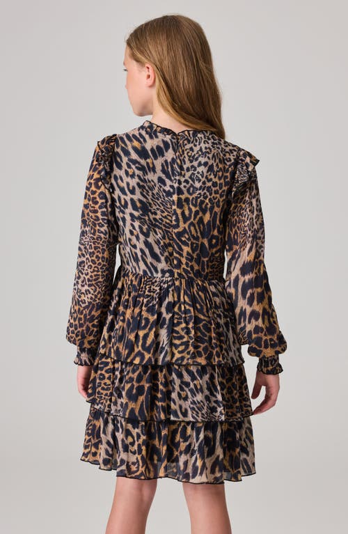 Smallsaints By Allsaints Kids' Leopard Print Tiered Long Sleeve Dress In Brown