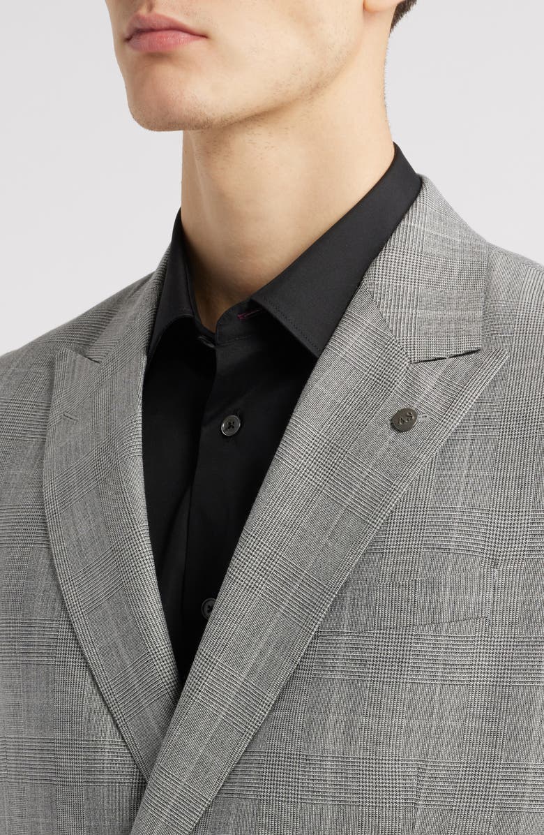 AllSaints Ridley Slim Fit Double Breasted Grey Glen Plaid Suit, Alternate, color, Light Grey