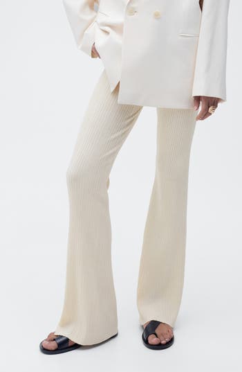 Mango Rib Flare Pants In Neutral