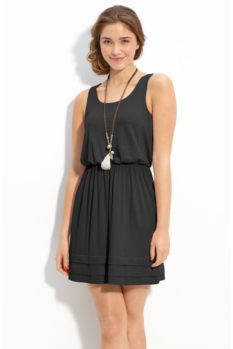 Pleated Hem Slub Knit Tank Dress, Main, color, BLACK